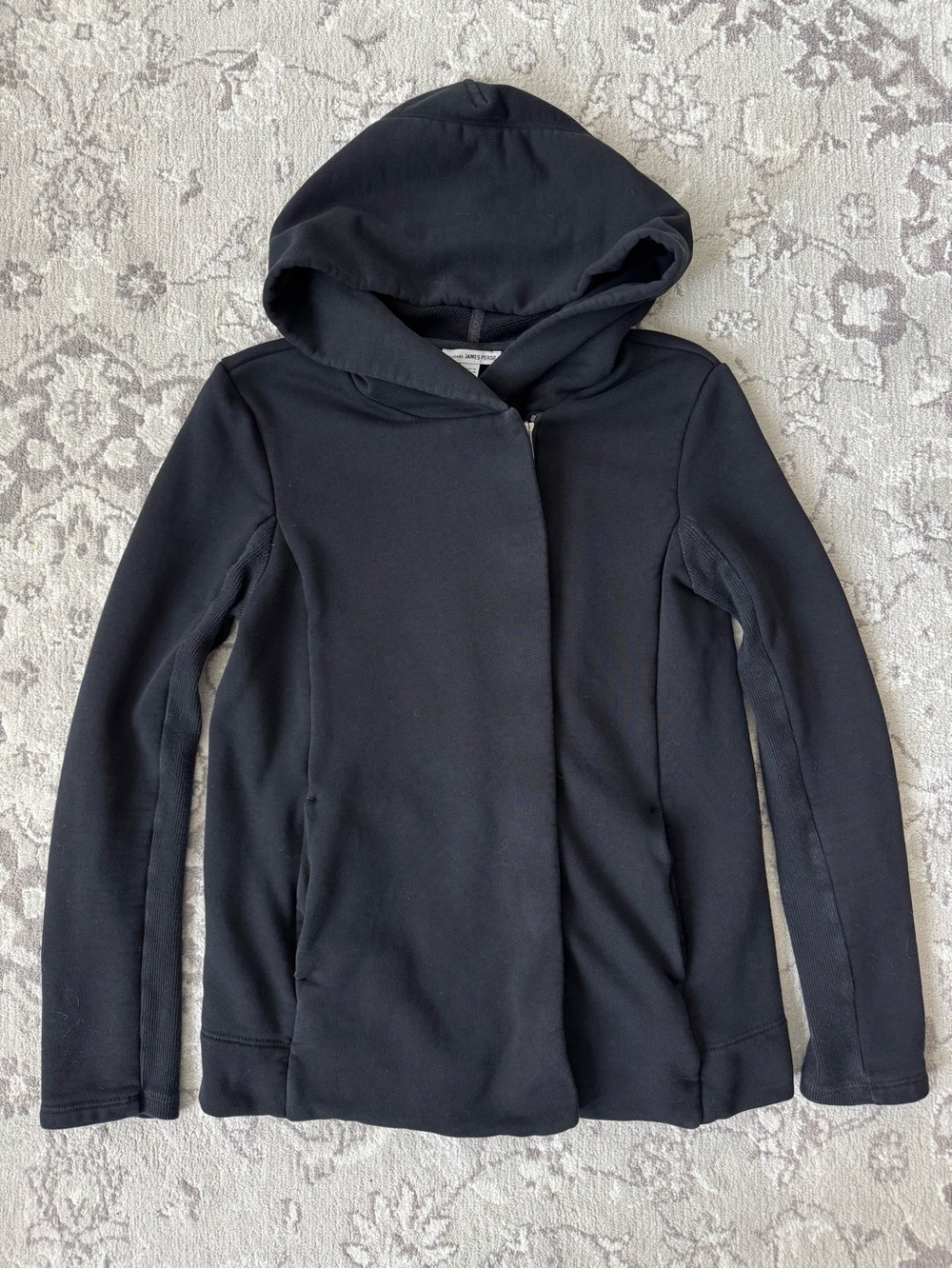 James Perse 100% Cotton Black Asymmetrical Full Zip  Hoodie - Size 2/M - Picture 2 of 6
